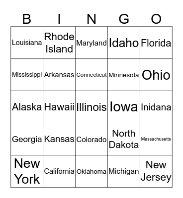 States Bingo Card