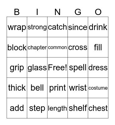 Vocabulary Bingo Card