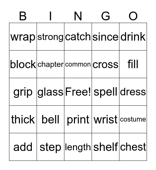 Vocabulary Bingo Card