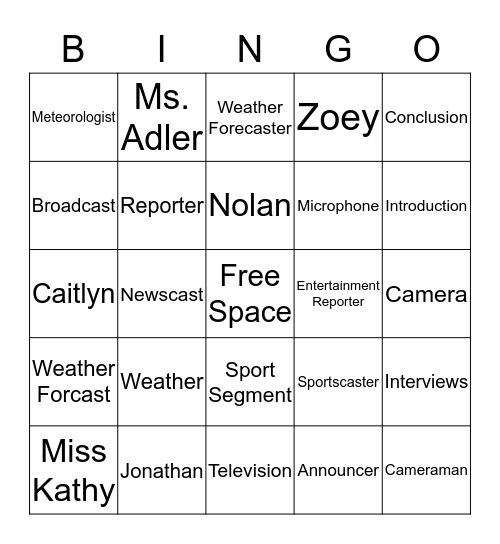 Television News Bingo Card