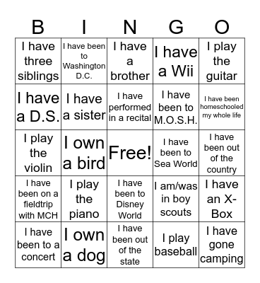 People Scavenger Hunt! Bingo Card