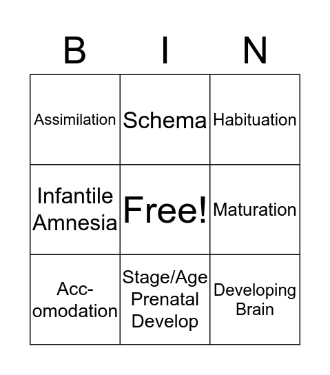 LD Physical/Cognitive Bingo Card