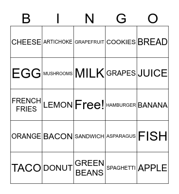 FOOD BINGO Card