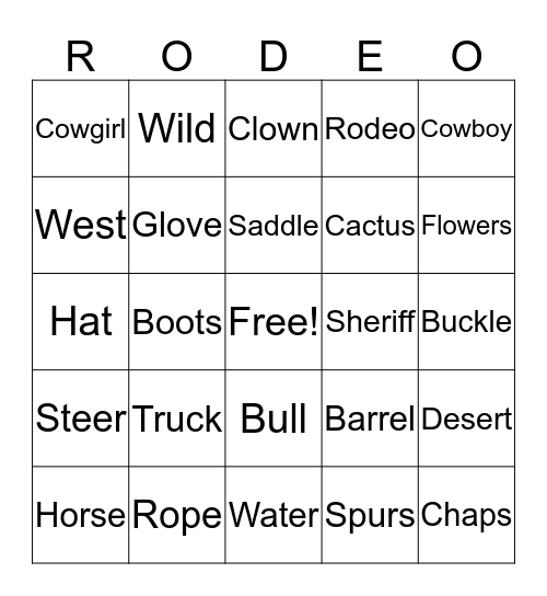 Rodeo Bingo Card