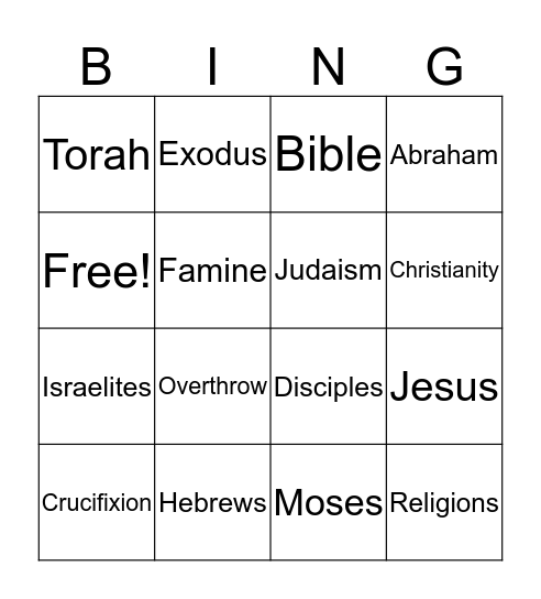 Religions Bingo Card