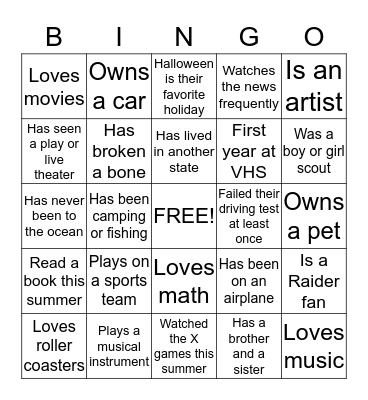 Getting to know you  Bingo Card