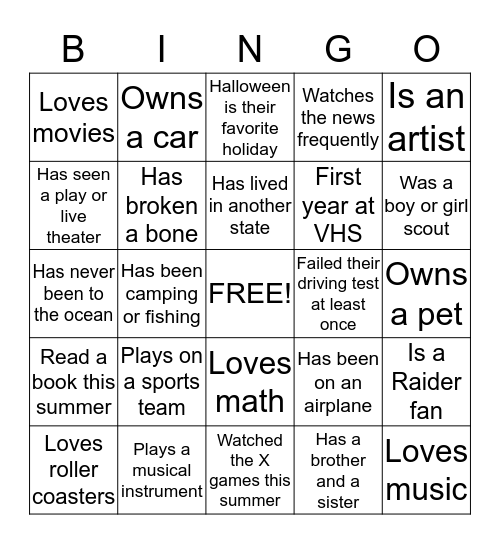 Getting to know you  Bingo Card