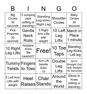 Let's Get Physical Bingo Card