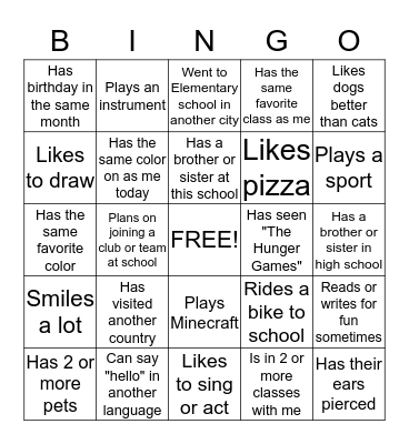 Getting to Know You Bingo Card