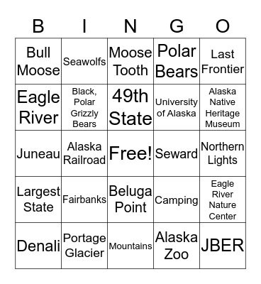 ALASKA  Bingo Card