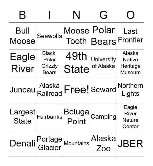 ALASKA  Bingo Card