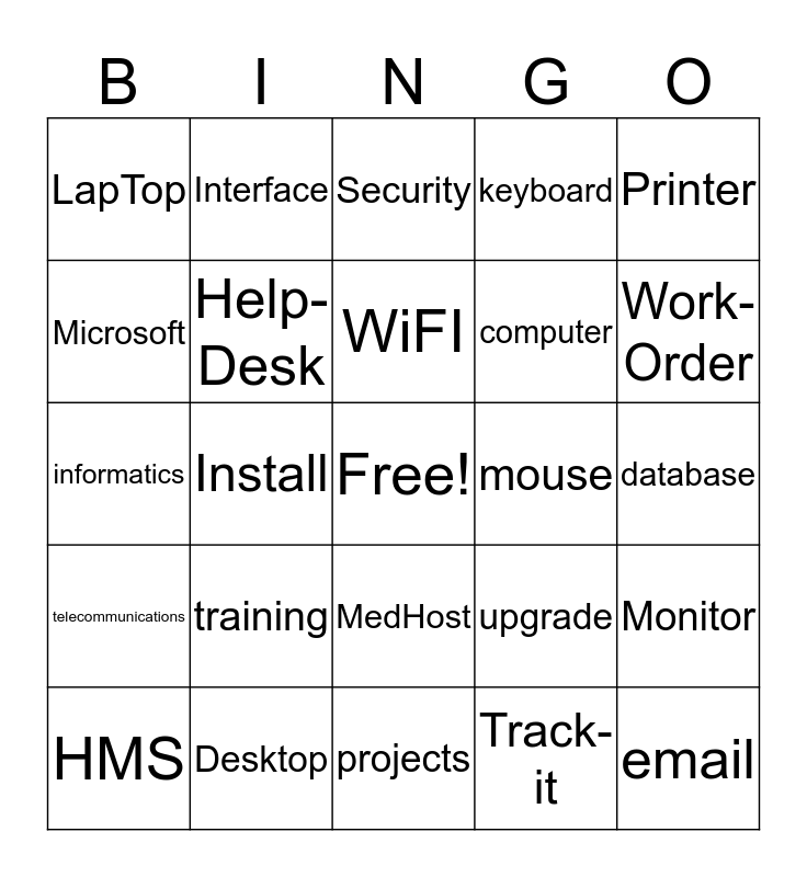 National IT week Bingo Card