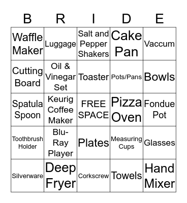 Sara's Shower Bingo Card