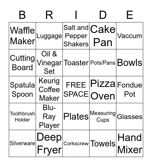 Sara's Shower Bingo Card