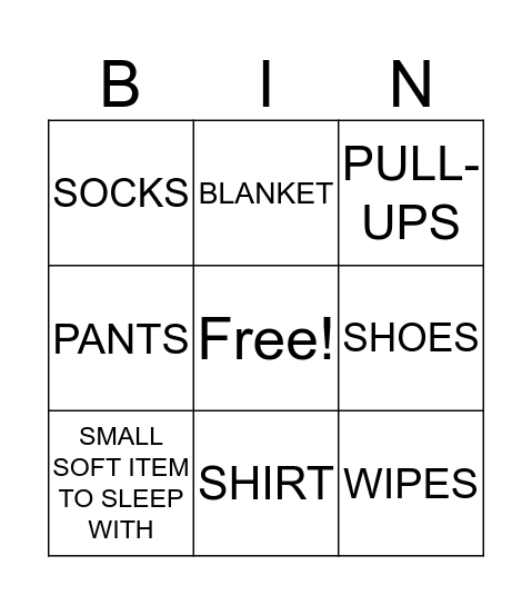 TODDLER BINGO Card