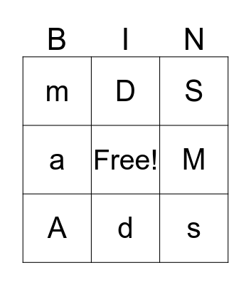 MASD Letters Bingo Card