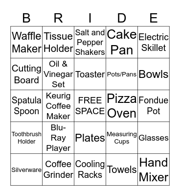 Sara's Shower Bingo Card
