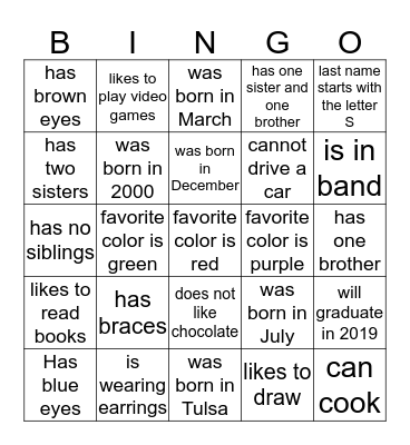 Find someone who.....  Bingo Card