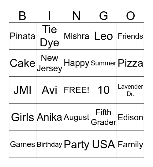 Untitled Bingo Card