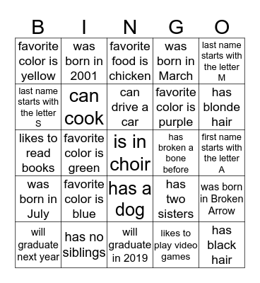 Find someone who.....  Bingo Card