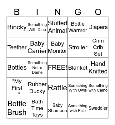 Cheslea's Baby Bingo Card