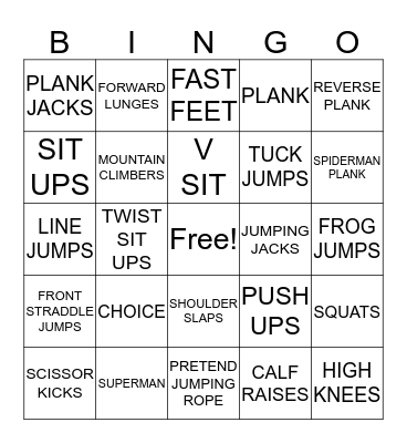 PARTNER FITNESS BINGO Card