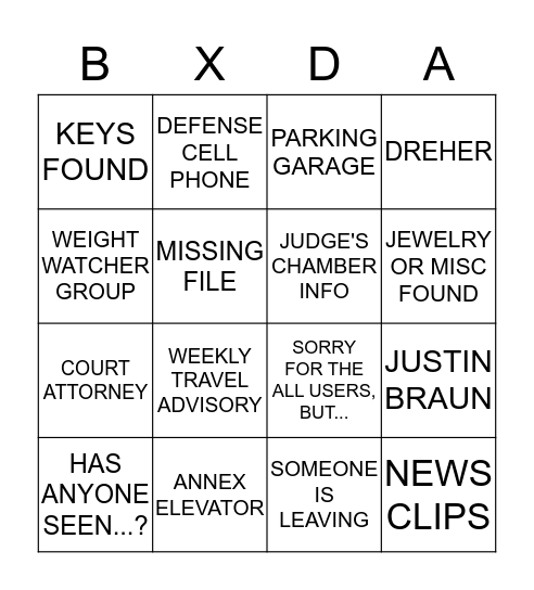 BXDA BINGO Card