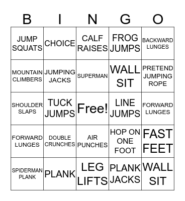 PARTNER FITNESS BINGO Card