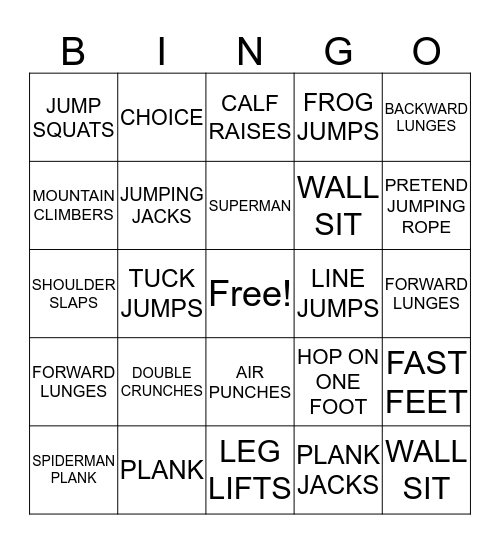 PARTNER FITNESS BINGO Card
