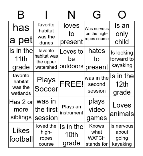 WATCH Bingo Card