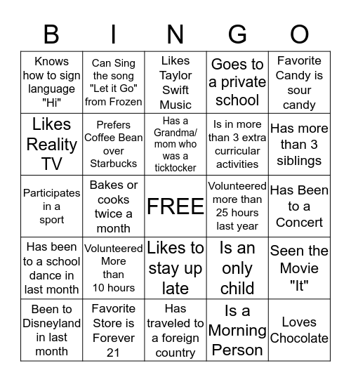 National Charity League, Riverside, Training Bingo Card