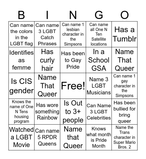 LGTBingo Card