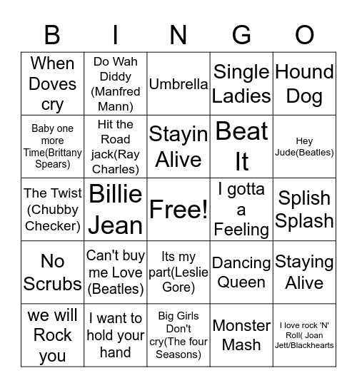 Music Bingo Card