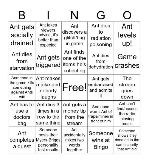 Introvert Ant Bingo Stream (Fallout NV) Bingo Card