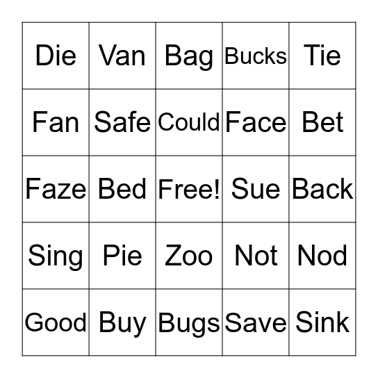 Voiced & Voiceless Consonants Bingo Card