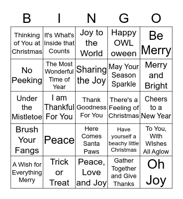 Holiday Catalogue Sentiments Bingo Card
