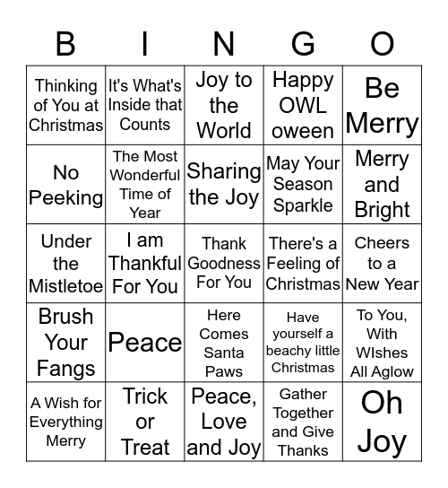 Holiday Catalogue Sentiments Bingo Card