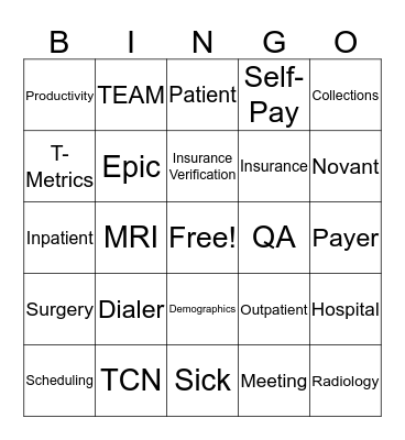 Novant Pre-Service Bingo Card