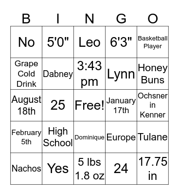 How Well Do You Know Them: BINGO Edition Bingo Card
