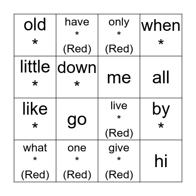 Spelling list 25-36 Bingo Card