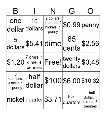 Money Bingo Card