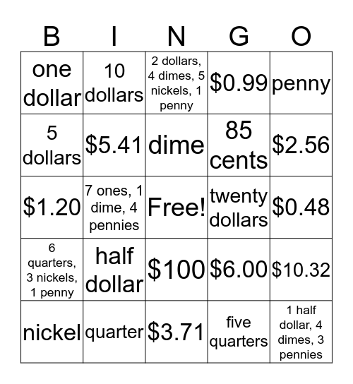 Money Bingo Card