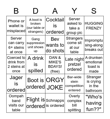 THE WURST BINGO Card