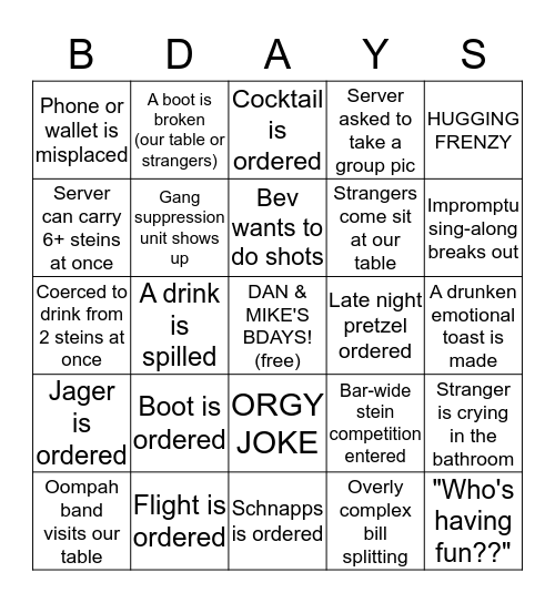 THE WURST BINGO Card