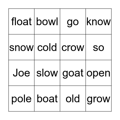 /oe/ sound Bingo Card