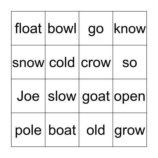 /oe/ sound Bingo Card
