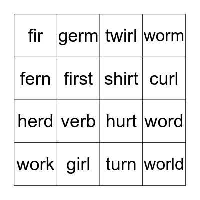/er/ sound Bingo Card