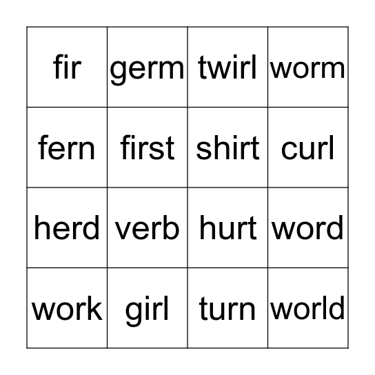 /er/ sound Bingo Card