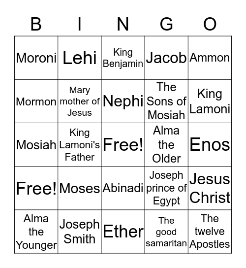 Servants in the Scriptures Bingo Card
