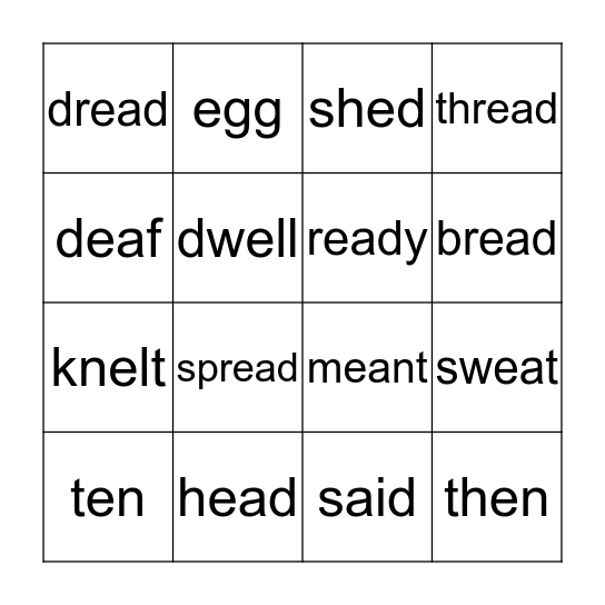 /e/ sound Bingo Card